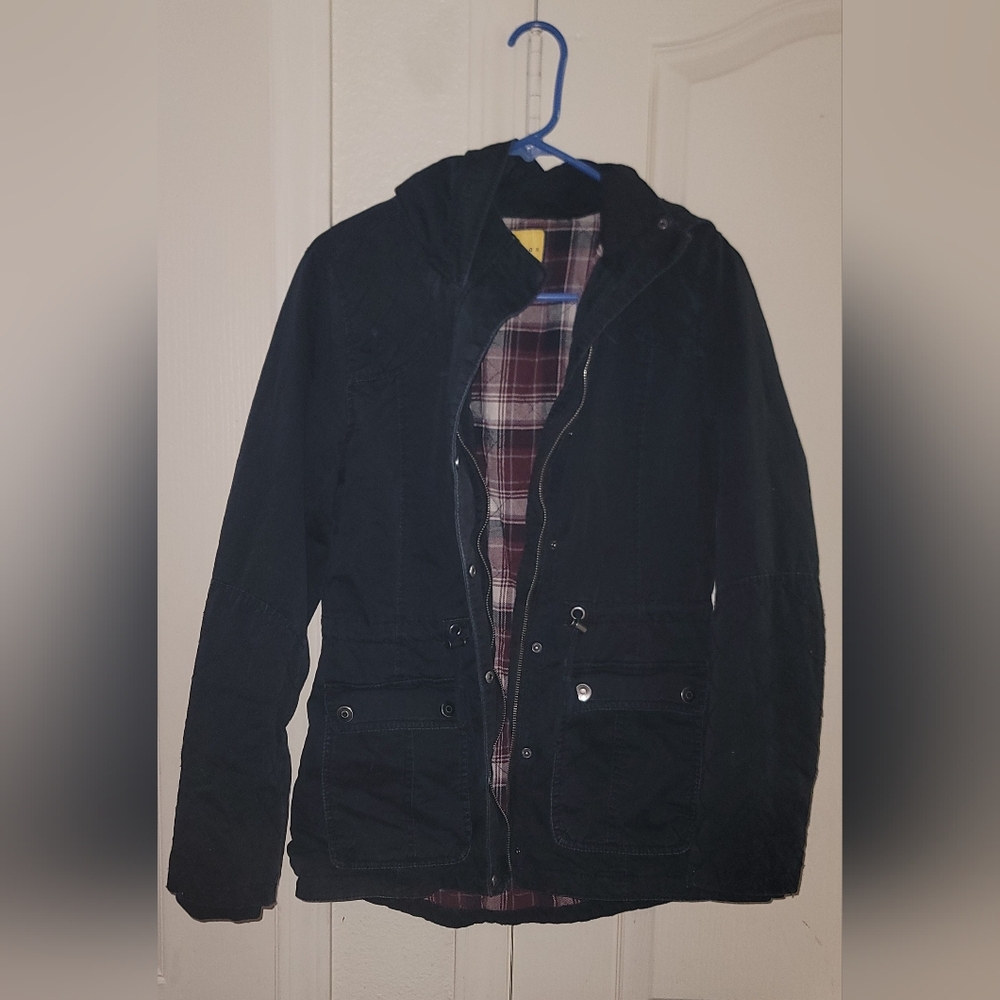 Womens Black Jacket with Plaid Lining